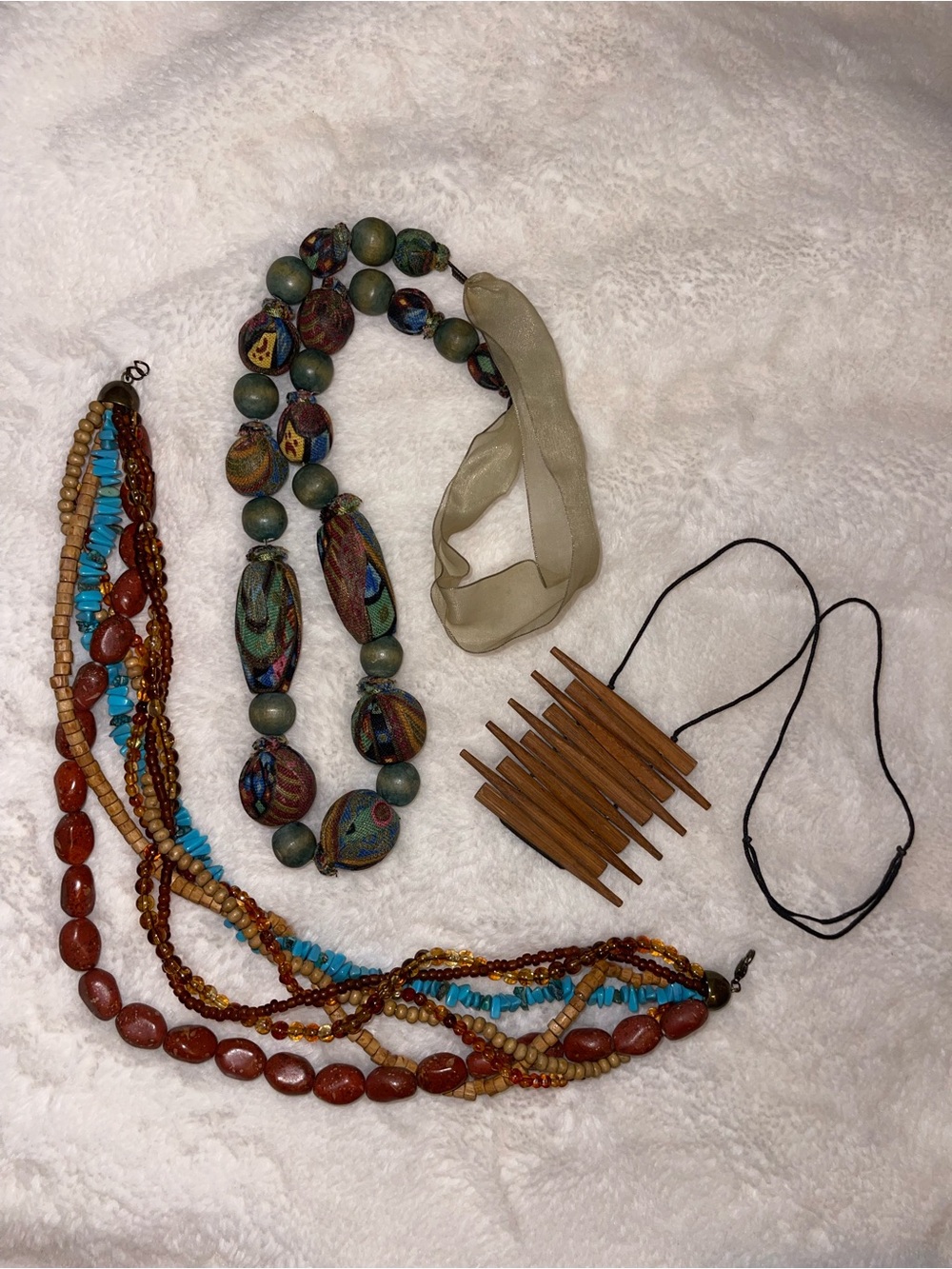 Set Boho Beaded 3 Necklaces mostly Natural materials